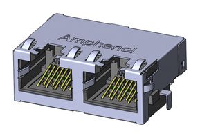 AMPHENOL COMMUNICATIONS SOLUTIONS RJE722881401 Modular Connector, RJ45 Jack, 1 x 2 (Ganged), 8P8C, Cat5e, Through Hole Mount