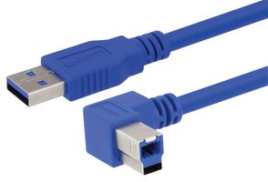 L-COM CA3A-90LB-03M USB Cable, Type A Plug to Type B Plug, 300 mm, 11.8 ", USB 3.0, Blue