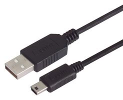 L-COM CSMUAZMB5-3M USB Cable, Type A Plug to Mini Type B Plug, 3 m, 9.8 ft, USB 1.1, 2.0, Black