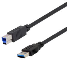 L-COM U3A00013-03M USB Cable, Type A Plug to Type B Plug, 300 mm, 11.8 ", USB 3.0, Black