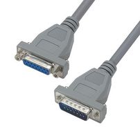 L-COM CSM15MF-10 Computer Cable, D Subminiature Plug, 15 Way, D Subminiature Socket, 15 Way, 10 ft, 3.05 m, Grey