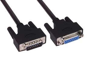 L-COM CSMUZ15MF-1 Computer Cable, D Subminiature Plug, 15 Way, D Subminiature Socket, 15 Way, 1 ft, 305 mm, Black