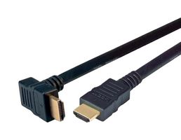 L-COM HDRA4-3 Audio / Video Cable Assembly, HDMI Plug, 90°, HDMI Plug, 9.8 ft, 3 m, Black, HDRA4 Series