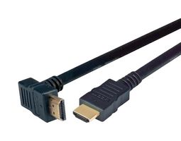 L-COM HDRA4-5 Audio / Video Cable Assembly, HDMI Plug, 90°, HDMI Plug, 16.4 ft, 5 m, Black, HDRA4 Series