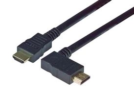 L-COM HDRAZ-3 Audio / Video Cable Assembly, HDMI Plug, 90°, HDMI Plug, 9.8 ft, 3 m, Black, HDRAZ Series