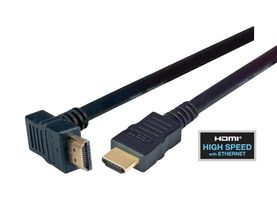 L-COM HDRAZ3-3 Audio / Video Cable Assembly, HDMI Plug, 90°, HDMI Plug, 9.8 ft, 3 m, Black, HDRAZ3 Series