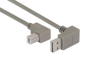 L-COM CA90DA-90UB-5M USB Cable, 90° Type A Plug to 90° Type B Plug, 5 m, 16.4 ft, USB 2.0, Grey