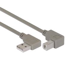 L-COM CA90RA-DB-5M USB Cable, 90° Type A Plug to 90° Type B Plug, 5 m, 16.4 ft, USB 2.0, Grey