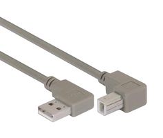 L-COM CA90RA-UB-03M USB Cable, 90° Type A Plug to 90° Type B Plug, 300 mm, 11.8 ft, USB 2.0, Grey