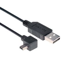 L-COM CAA-90LMB5-1M USB Cable, Type A Plug to 90° Mini Type B Plug, 1 m, 3.3 ft, USB 2.0, Black