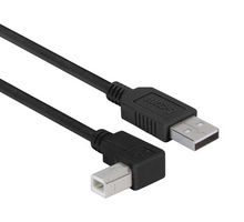 L-COM CAABLK-90LB-05M USB Cable, Type A Plug to 90° Type B Plug, 500 mm, 19.7 ft, USB 2.0, Black