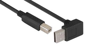 L-COM CABLK90UA-B-05M USB Cable, 90° Type A Plug to Type B Plug, 500 mm, 19.7 ft, USB 2.0, Black