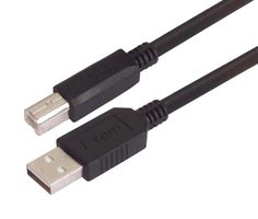 L-COM CAUABHFX-03M USB Cable, Type A Plug to Type B Plug, 300 mm, 11.8 ft, USB 2.0, Black