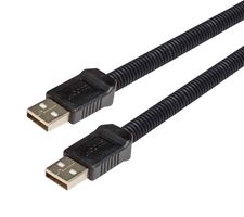 L-COM CSMUAA-PL-05M USB Cable, Type A Plug to Type A Plug, 500 mm, 19.7 ft, USB 2.0, Black