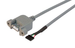 L-COM UPMA5-2MM-05M USB Cable, Type A Receptacle to Board-In Crimp Terminal, 500 mm, 19.7 ft, Grey