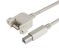 L-COM UPMAB-5M USB Cable, USB Type A Receptacle to USB Type B Plug, 5 m, 16.4 ft, USB 2.0, Light Grey