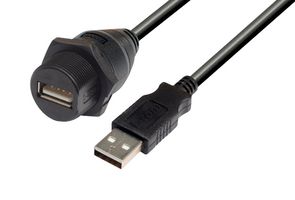 L-COM WPUSBAX-03M USB Cable, USB Type A Plug to USB Type A Receptacle, 300 mm, 1 ft, USB 2.0, Black