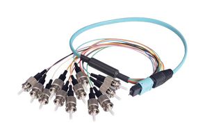 L-COM MPM12OM3-ST-5 Fibre Optic Cable, Multimode, 12 Fibres, 50µm/125µmDia, MPO Plug-12x ST, 5m