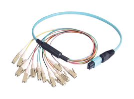 L-COM MPM12OM4-LC-1 Fibre Optic Cable, Multimode, 12 Fibres, 50µm/125µmDia, MPO Plug-LC, 1m