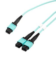L-COM MPM24-MPM212OM3Z-1 Fibre Optic Cable, OM3 Multimode, 24Fibres, 50µm / 125µm, MPO Plug to 2x MPO Plug, 1m