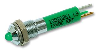 CML INNOVATIVE TECHNOLOGIES 19020351 LED Panel Mount Indicator, Satin Chrome Bezel, Green, 24 VDC, 6 mm, 15 mA, 30 mcd, IP40