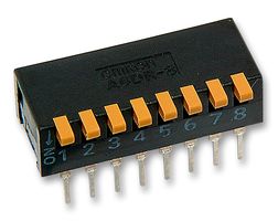 ARATAS (FORMERLY OMRON COMPONENTS) A6DR-8100 DIP / SIP Switch, 8 Circuits, Piano Key, Through Hole, SPST, 24 V, 25 mA