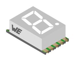 WURTH ELEKTRONIK 157102V12800 7 Segment LED Display, SMD, Bright Green, 20 mA, 2 V, 17 mcd, 1, 5.08 mm
