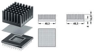 FISCHER ELEKTRONIK ICK PGA 19 X 19 Heat Sink, PGA, 8.8 °C/W, PGA, 48.3 mm, 16.51 mm, 48.3 mm