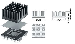 FISCHER ELEKTRONIK ICK PGA 15 X 15 Heat Sink, PGA, 9.2 °C/W, PGA, 38.1 mm, 16.51 mm, 38.1 mm