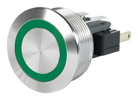SCHURTER 3-136-757 Vandal Resistant Switch, Green Ring, MSM Series, 22 mm, SPDT, Momentary, Round Flat Flush, Natural