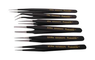 DURATOOL JS-555T Tweezers Set, 6 Pieces, 2A, 3C, OO, 7, SS, 4, Stainless Steel Body