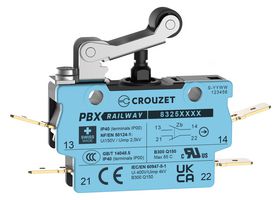 CROUZET 83250003 Microswitch, IP40, Standard, Roller Lever, SPDT-DB, Quick Connect, 2 A