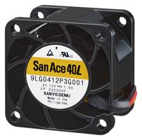 SANYO DENKI 9LG0412P3S001 DC Axial Fan, 12 V, Square, 40 mm, 28 mm, Ball Bearing, 27.2 CFM