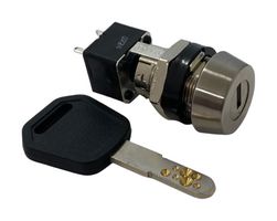 LORLIN DBSL-7-B-S Keylock Switch, 19mm Mounting Hole, Off-On, DPST-NO, DBSL Series, 2 Position, Solder Lug, 80 A