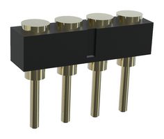 MULTICOMP PRO MP015221 Spring Loaded Connector, Pogo Pin Header, 2.54 mm, 1 Row, 4 Contacts, Through Hole Mount, Brass