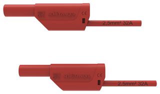 SCHUTZINGER 99020891 Banana Test Lead, 4mm Banana Plug, Stackable, 4mm Banana Plug, Stackable, 6.6 ft, 2 m, Red, 32 A