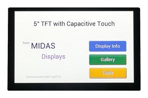 MIDAS DISPLAYS MDT5000C-V4 TFT LCD, 5 ", 800 x 480 Pixels, Landscape, RGB, 3.3V