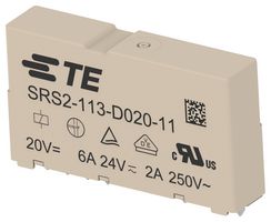 TE CONNECTIVITY SRS2-113-D020-11 Safety Relay, DC Monostable, 20 VDC, SPST-NO, SPST-NC, SRS2 Series, Through Hole, 6 A, PC Pin