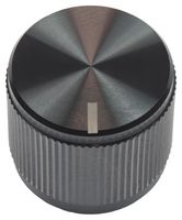 VISHAY ACCKMR1916NLT14 Knob, Metallic, Black, Round Shaft, 6.35 mm, Aluminium, Round with Top Indicator Line, 19 mm