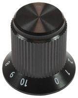 VISHAY ACCKMS1316NGJ14 Knob, Metallic, Black, Skirted Shaft, 6.35 mm, Aluminium, Round Skirted with Graduation to 10