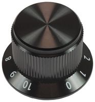 VISHAY ACCKMS1916NGJ14 Knob, Metallic, Black, Skirted Shaft, 6.35 mm, Aluminium, Round Skirted with Graduation to 10