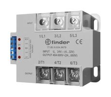 FINDER 77.F3.8.230.8671 Solid State Relay, Hockey Puck Style, 3PST-NO, 80 A, 660 VAC, Panel Mount, Screw, Random Turn On