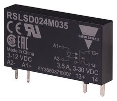 CARLO GAVAZZI RSLSD024M060 Solid State Relay, Ultra Slim, SPST-NO, 6 A, 30 VDC, Socket, Through Hole, Plug In, PC Pin