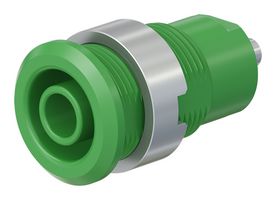 STAUBLI 49.7049-25 Banana Test Connector, 4 mm, Socket, Panel Mount, 24 A, 1 kV, Nickel Plated Contacts, Green