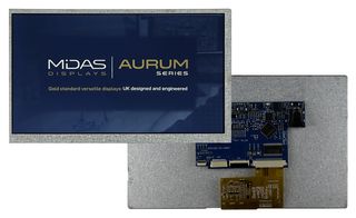 MIDAS DISPLAYS MVT-E070001 TFT LCD, 5 to 12 V, 7 ", 1024 x 600 Pixels, Landscape, RGB, 3.3V