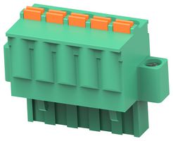 BUCHANAN - TE CONNECTIVITY 2842520-5 Pluggable Terminal Block, PA66, Green, 1Row, w/Flange, 5.08 mm, 5 Ways, 26 AWG, 12 AWG, Push In