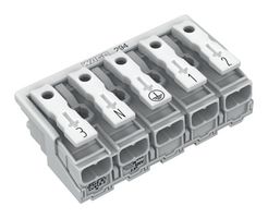 WAGO 294-4055 Pluggable Terminal Block, Lighting Conn, 10 mm, 5 Ways, 18 AWG, 12 AWG, 2.5 mm², Push In
