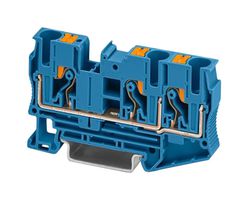 PHOENIX CONTACT 3211485 DIN Rail Mount Terminal Block, Blue, 3 Ways, 20 AWG, 8 AWG, 10 mm², Push In, 41 A