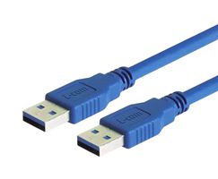 L-COM CAU3AA-03M USB Cable, Type A Plug to Type A Plug, 300 mm, 11.8 ", USB 3.0, Blue