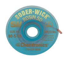 CHEMTRONICS 80-5-10 Desoldering Braid, Soder-Wick®, Rosin, #5 Brown, Static Dissipative Bobbin, 3.9 mm x 10 ft
